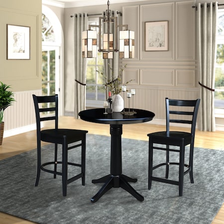 International Concepts 30 in. Round Pedestal Gathering Height Table with 2 Emily Counter Height Stools - 3 Piece Set K46-30RT-27B-S6172-2